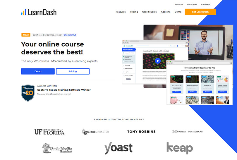 Screenshot der Webseite zum WordPress Membership Plugin Learndash