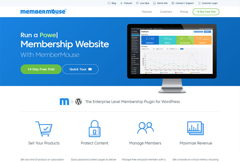 Screenshot der Webseite zum WordPress Membership Plugin Membermouse