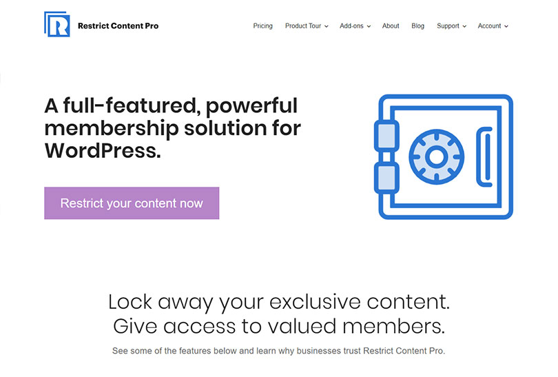 Screenshot der Webseite zum WordPress Membership Plugin Restrict Content Pro