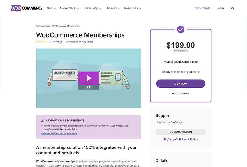 Screenshot der Webseite zum WordPress Membership Plugin WooCommerce Memberships